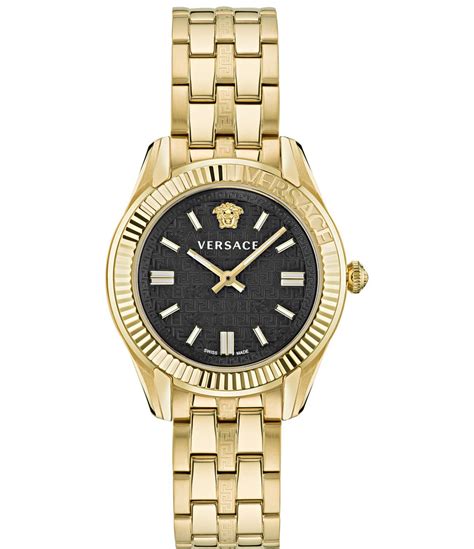 versace stainless steel & leather-strap gold watch 1495|versace greca time lady.